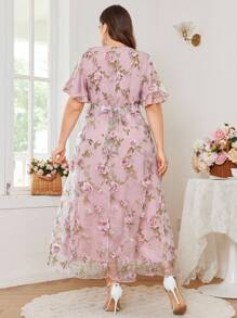 Modelyn 大码女式优雅3D刺绣装饰细节派对礼服，大码正式鸡尾酒会礼服 - 粉色 - 查看 2