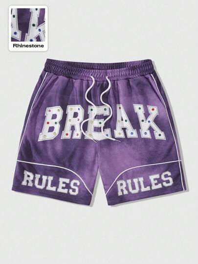 Street Life Pantaloncini da uomo con vita con coulisse, decorati con lettere colorate e strass