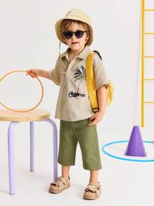 Leap Crew Leap Crew Young Boy Casual Minimalist Loose Fit Drop Shoulder Short Sleeve Collared Shirt