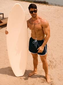 Manfinity Swimmode Pantalones cortos casuales de playa para hombres con ribete de color contrastante