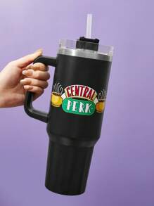 FRIENDS X SHEIN Botella de agua de acero inoxidable de 1200 ml / 40 oz, mantiene el agua fría, con pajita, apta para agua caliente y bebidas frías