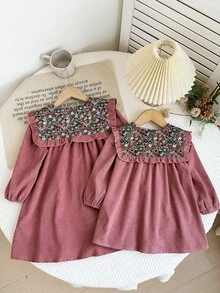 LMoss Kids 女婴梭织花卉拼布彼得潘领休闲连衣裙 - 粉色 - 查看 8