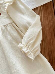 LMoss Kids LMoss  Baby Girl Woven Solid Color Embroidered Ruffle Sleeve Dress With Crossbody Bag - Beige - View 8