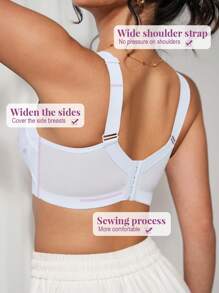 PetitDoll 1pc Women's Mesh Embroidery Bra, Soft Comfortable Wide Strap Underwire Push Up Adjust Bra - White - View 2