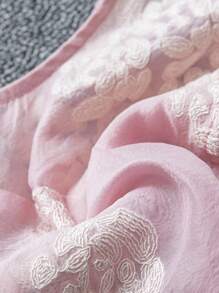 INAWLY 女士粉色刺绣纽扣上衣和裤子两件套 - 粉色 - 查看 5