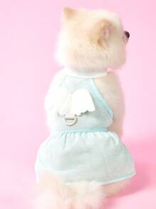 PETSIN Vestido ligero y transpirable para perro con decoración de alas de ángel 3D, estilo de princesa dulce azul claro, de moda europea y americana para primavera/verano - Celeste - Ver 1