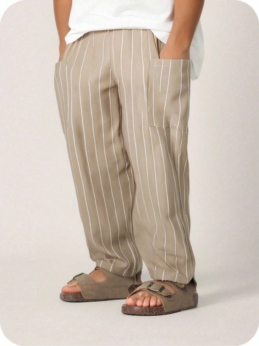SHEIN Youth Boys Casual Comfortable Versatile Striped Straight Leg Pants