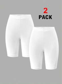 Sparklyn 2 Pcs/Set Tween Girls Summer Knit Solid Basic Leggings White Shorts - White - View 3