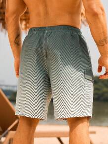 Manfinity Swimmode Men's Ombre Drawstring Waist Beach Shorts, Casual Vacation - Multicolor - View 7