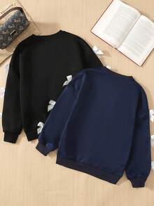 2 件套青少年女孩休闲圆领蝴蝶结袖运动衫，白色和海军蓝/黑色，适合日常穿着、新年、圣诞节 - 彩色 - 查看 2