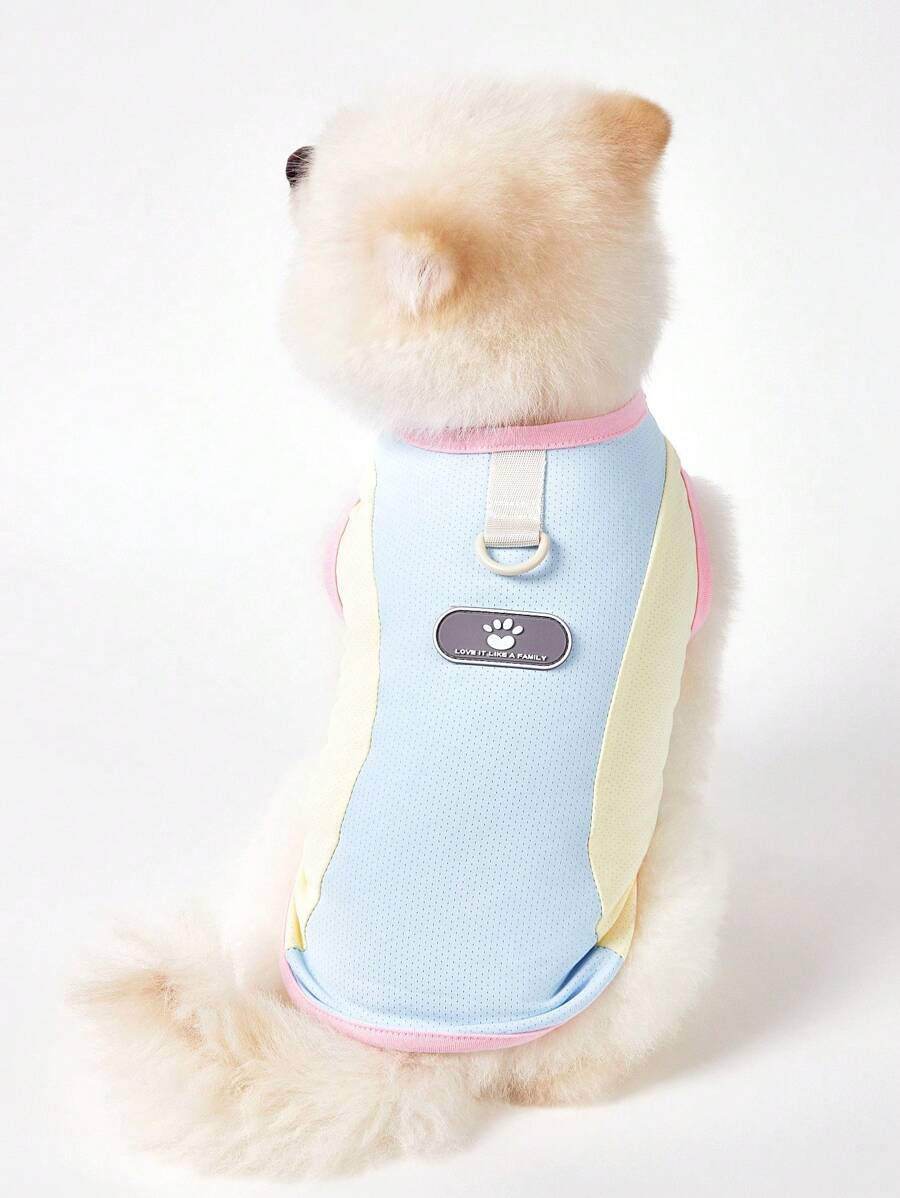PETSIN Colete azul para animais de estimação, 1 peça, design leve e respirável, palavras em inglês "Love It Like A Family", tecido de malha, adequado para cães e gatos, usável e adequado para coleira, popular na Europa e América, adequado para atividades ao ar livre na primavera/verão - Azul - Ver 1