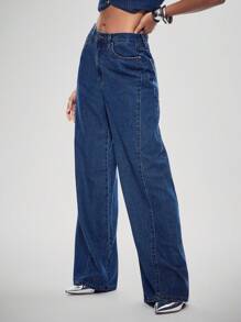 Denimoi Mid Rise Relaxed Fit Paneled Wide Leg Denim Jeans, Paneled Jeans, Wide Leg Jeans, Denim On Denim, Summer Jeans, Cute Summer Outfits