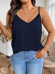 SHEIN Holidaya Camiseta de tirantes de verano de talla grande, de unicolor, con efecto retorcido y calado