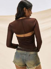 Easelle Women's Spring/Summer Retro Casual Bohemian Style Hot Girl Paisley Pattern Heavy Embroidery Halter Top And Brown Cardigan Set (2-Piece Set) T-Shirt - Brown - View 6