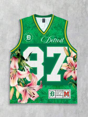 Street Life Men's Basketball Street Graphic Print Jersey Tank Top, Suitable For Everyday Wear, Spring/Summer