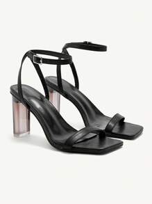 CUCCOO CHICEST 女士黑色条纹透明高跟凉鞋 - 黑色 - 查看 1