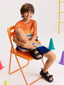 SHEIN Conjunto informal holgado y minimalista de camiseta de manga corta de cuello redondo y pantalones cortos cómodos para niño preadolescente - Amarillo - Ver 5