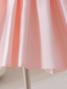 Glamorique Kids 女婴缎面婚礼花童礼服白色大蝴蝶结多层花卉装饰和拖尾，适合生日派对、洗礼 - 粉色 - 查看 7