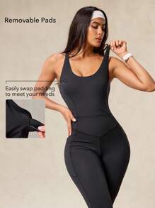 OutZeal Sweat Wicking Crossover Strap Backless Removable Pads Side Pocket Flared Jumpsuit Daily - Black - View 3