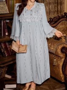 PalaceNights 大码女士复古刺绣长袖宽松睡裙睡衣睡袍，宽松舒适，适合秋冬季穿着。