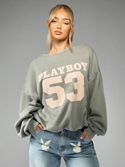 Playboy 7 モチーフロンT XLサイズ Missguided x Playboy Women Oversized Sweatshirt With Animal