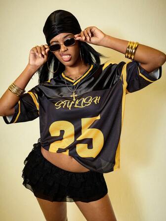 Street Life Street Fashion Loose Fit Number Print Football/Soccer Jersey T-Shirt