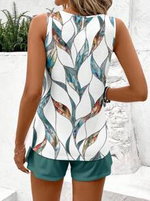 SHEIN LUNE 2 Pieces Summer Sleeveless Round Neck Tank Top Set For Women Suitable For Going Out - Multicolor - View 2