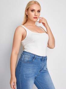 SHEIN Essnce Plus Form-Fitting Tank Top - White - View 3