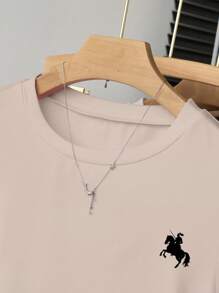 INAWLY Women's Summer Casual Versatile Round Neck Short Sleeve Knight Print T-Shirt - Champagne - View 4