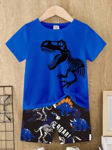SHEIN Playful Pals Baby Boy Casual Cartoon Cute Dinosaur Print Crew Neck T-Shirt And Shorts 2 Pieces Summer Clothes Set - Multicolor - View 3