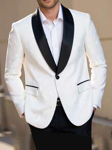 Manfinity AFTRDRK Blazer de traje de negocios de manga larga con cuello de solapa y bloque de color para hombres, atuendo para bodas, trajes de boda para hombres