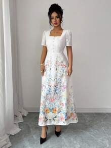 Modelyn French Design Waist Cinching Slimming Dress For Women - Apricot - View 4