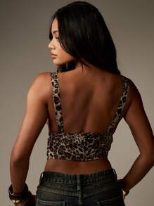 MISSGUIDED Leopard Print Corset Style Cami Top Lace Up Front Boned Party Club Bustier Top Fashion Statement Piece Festival Summer - Grey - View 2