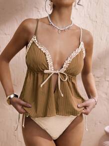 Swim Lushoire 2件套女士优雅度假/派对针织泳衣 - 杏色 - 查看 5