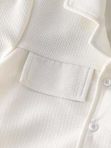 2 peças/Conjunto Camisa Casual com Gola e Estampa de Letra + Shorts com Bolso para Meninos, Adequado para Uso Casual e Escolar - Branco - Visão 6