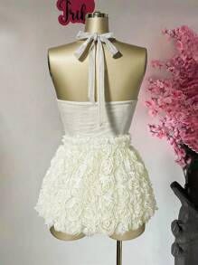 BamGleam Rochie sexy cu imprimeu floral și trandafir roșu și cravată încrucișată