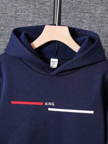 SHEIN 2pcs Set Tween Boy Casual College Style Dark Blue Paris Letter Graphic Hoodie And Dark Blue Drawstring Pants Suit, Suitable For Academy, Home, Daily Wear, Sports, Versatile And Simple, Hoodie And Sweatpants ,Setback To School Clothes Boy,School Clothes,Back To School Clothes Boys Sweatsuits Set Hoodie And Sweatpants Set Boys 2 Piece Outfit S Boys Tracksuit Fall Winter - Navy Blue - View 3