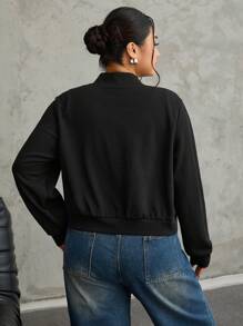 SHEIN EZwear 休闲黑色拉链短款大码飞行员夹克 - 黑色 - 查看 2