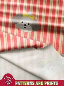 SHEIN Conjunto de 2 peças casual com estampa de cachorrinho fofo para bebê menina, camiseta de manga curta e shorts listrados, adequado para primavera/verão - Multicolorido - Ver 6