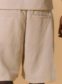 Musero Men Longline Jersey Short Elasticated Waistband Button Fastening Embroidery Detailing Spring Summer Holiday Vacation Comfort Lounge - Beige - View 5