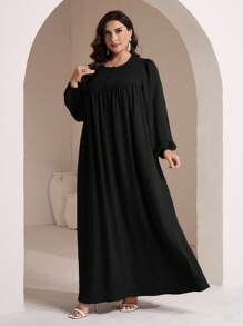 Veilorie Vestito largo con maniche a lanterna elegante e casual, in colore unito, per donne taglia curvy