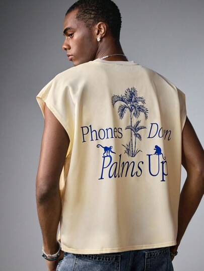 The White Lotus Canotta ampia con grafica tropicale e a lettere, per uomo, casual, adatta per le vacanze estive