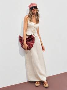 ATUI Studio Women's Long Vintage Simple Casual  Old Money  Streetwear 2000s Style Solid Color A-Line Skirt,Vacation Outfits Woman,Summer Outfits For Women,Business Casual Woman,Old Money Style Women,Office Attire For Women, Fall Women Clothes,Office Outfits For Women ,Work Clothes Women