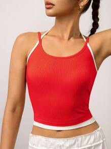 Hanevo Women's Summer 2 In 1 Stripe Slim Fit Halter Neck Camisole