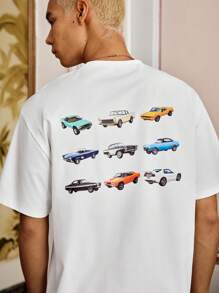 Manfinity VCAY 男士休闲常规款汽车印花 T 恤 - 白色 - 查看 2