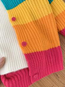 SHEIN Babygirl 可爱彩色条纹开衫，百搭秋冬 - 彩色 - 查看 8