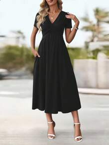 EMERY ROSE Women's Elegant Braided Twist Long Dress, Casual & Commuter, A-Line Silhouette, Flattering, Slimming - Black - View 7