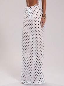 SHEIN BAE Nuevo vestido de verano para mujer con estampado de lunares en blanco y negro, de cintura baja con cordón, elegante y sexy para vacaciones, concierto country