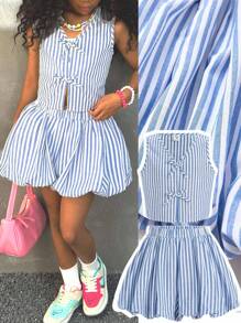 Coolane Kids Tween Girls Spring/Summer Streetwear Y2K Crop Tops Tank Tops Bubble Skirts Two Pieces Outfits - Blue and White - View 8