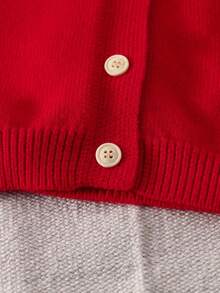 Baby Girls' Casual Solid Color Cardigan,Red Autumn Modest Family Matching Versatile Knitwear Sweater,Newborn Button Front Clothes Fall Winter Outfit - Red - View 5